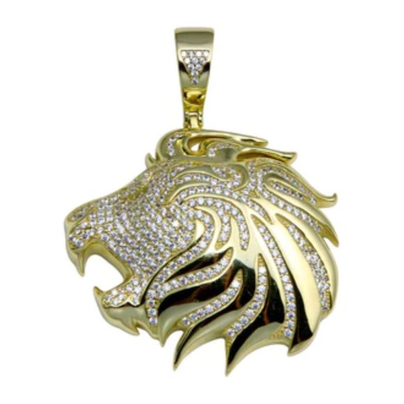 Silver 925 Gold Plated CZ Lion Hip Hop Pendant